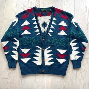 Vintage 90s Embassy Row Intarsia Knit Southwestern Geometric Cardigan Sweater